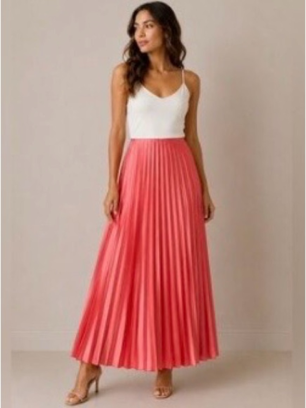 ON 34th | Women’s Pink Pleated Satin Sheen Pull On Elastic Waist Maxi Skirt Sz M